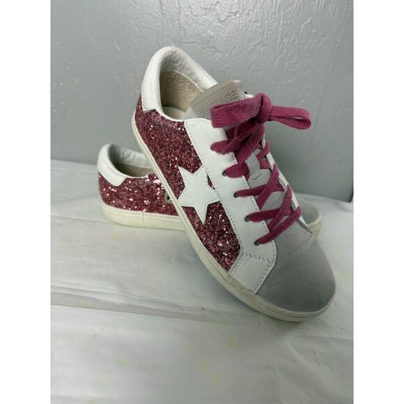 Vintage Havana Other - Vintage Havana Pink  Glitter White Star Pink Laces Sneakers Girls Sz 6 CUTE